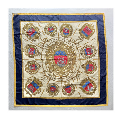 Hermès Paris Silk Scarf 90cm  Les Armes de Paris  Fluctuat Nec Mergitur Vintage