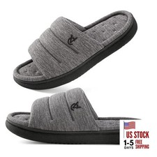 Mens Open-Toe Slippers Memory Foam Indoor Outdoor House 9-10 Ultimate Gray