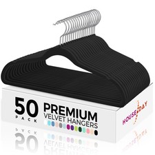 Premium Velvet Hangers 50 Pack Black, Non-Slip Flocked Felt Hangers, Sturdy C...