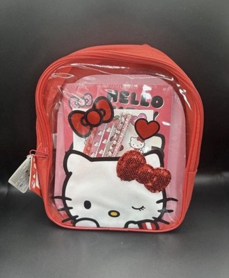 Hello Kitty roter Rucksack mit Schreibwaren Schule Kindergarten Urlaub Reisetasche - NEU