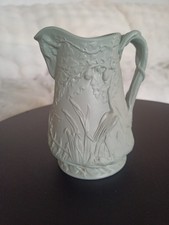 Pale Green Parian ware  Relief Moulded Jug Stork Pattern