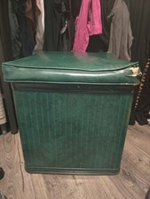 Vintage Pearl Wick Mid Century Modern Metal Vinyl Hamper Storage Ottoman Green