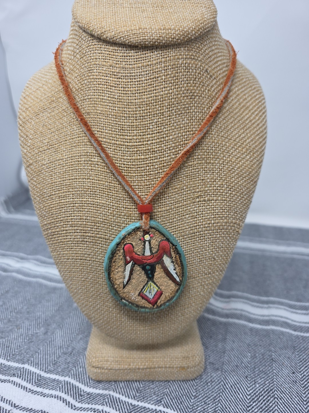 Signed Jama Native American eagle ceramic Necklac… - image 1