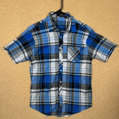 Vigo Jeans Men's Large Blue Plaid Short Sleeve Button Up Shirt Cotton Blend