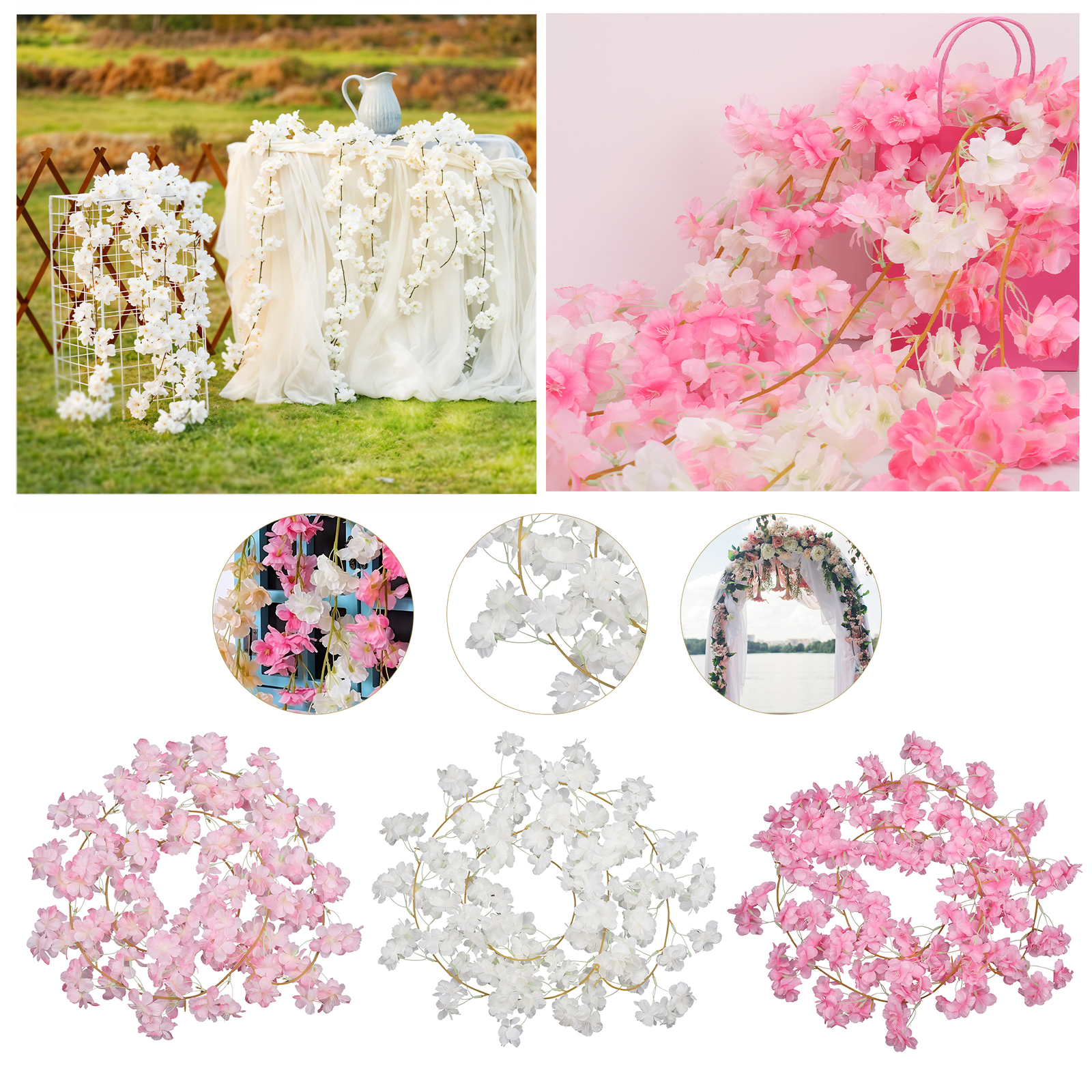 2X Guirnalda Colgante Artificial De Flores De Cereza 6ft (1.8m) Vides En Cascada