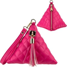 Leather Quilted Triangle Wristlet Clutch Purse Handbag - Pyramid Dark-pink 