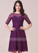 JJs house dress A-Line/Princess Scoop Neck Knee-Length Lace Color Grape Sz 12