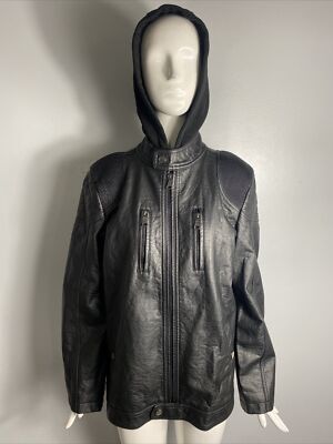 NWOT Urban Republic Mens Faux Leather Full Zip Hoodie Black Size XL