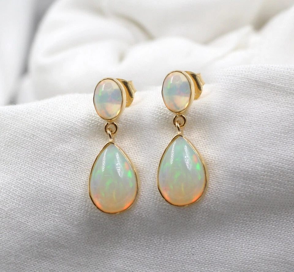 Ethiopian Fire Opal Earring, Gold Plated 925 Sterling Silver, Party Wear Jewelry - Image 2 of 4