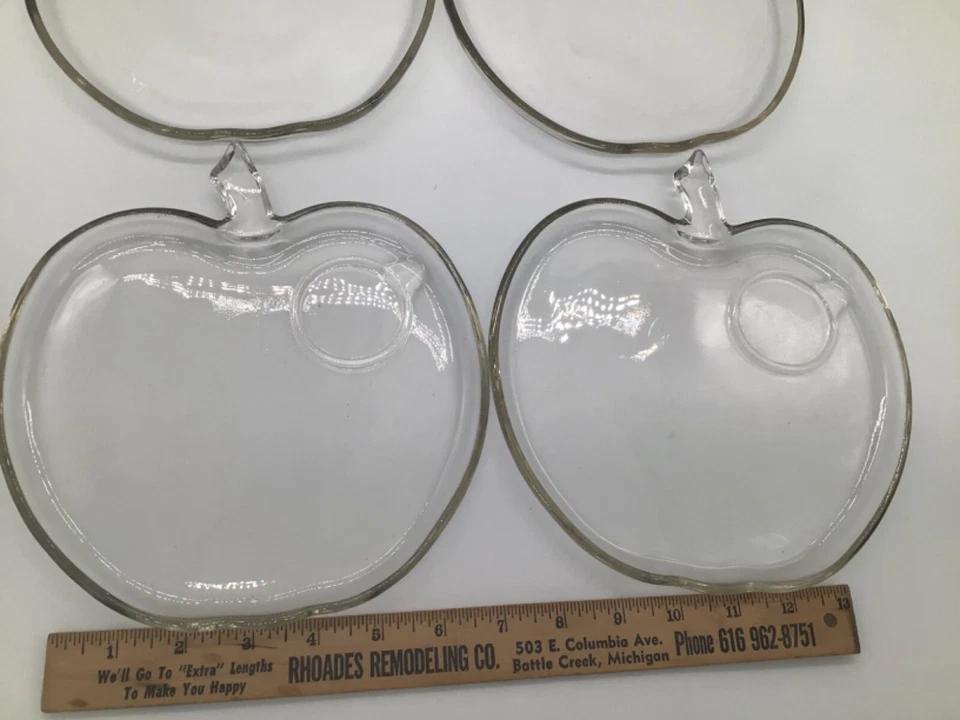 Стеклянный винтажный набор из 4 закусочных тарелок в форме яблока обеденная тарелка - Изображение 2 из 4