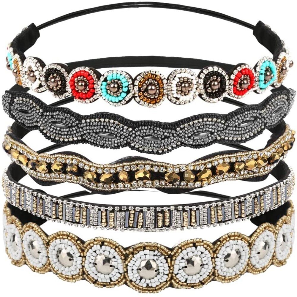 5pcs Women Beaded Headband Crystal Rhinestone Elastic Headband for Women Girls eBay