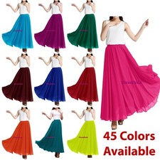 Women Maxi Skirt Chiffon Double Layer Please Retro Beach Long Dress | 45 colors