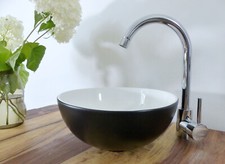 Waschtisch Komplettset Keramik Aufsatzwaschbecken +Siphon +Armatur schwarz NEU