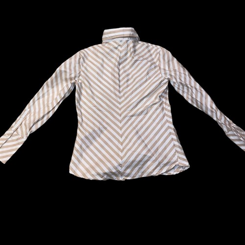 Camisa con botones a rayas Banana Republic marrón claro/blanca para mujer talla mediana - Imagen 9 de 10