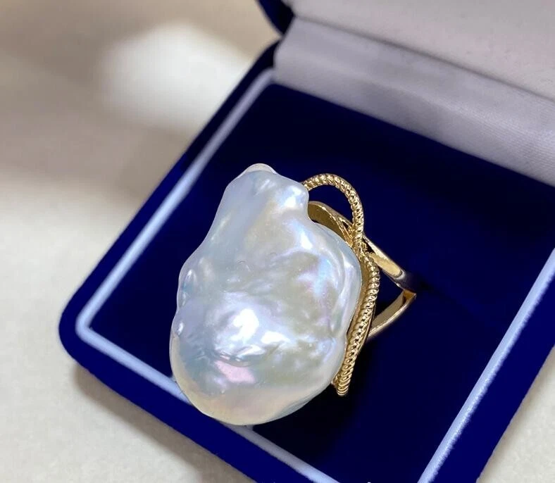 Anillo de perlas barrocas blancas 925S de diseñador ENORME AAAA+ 20-25 mm Mar del Sur Foto 2 de 3