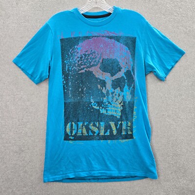 VINTAGE Quiksilver Men Shirt Small Blue Skull Grunge Skater Surf Y2K Tee READ