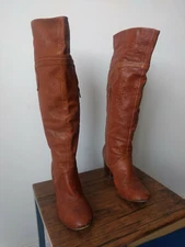 Poetic Licence Sultry Splash Brown Leather Knee High Boot Size 6 M Boho Chic