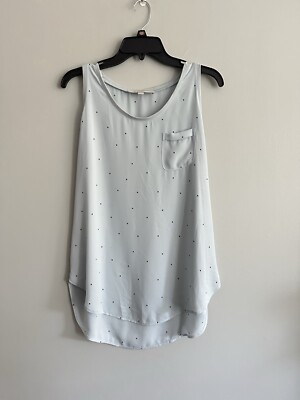 Loft M Star Print Shell Cami Camisole Light Blue Tank Top Shirt Tail Hi Lo Layer