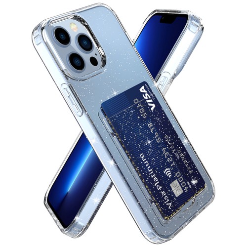For iPhone 14 13 12 Pro Max Glitter Bling Back Card Holder Shockproof Clear Case - Picture 11 of 40