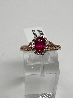10K Rose Gold Oval Shape Created Ruby and White Sapphire Ring Size 7 NEW