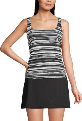 NWT Lands' End Women Underwire Square Neck Tankini Top Blk White Ombre $85 4C692