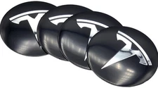 56mm Tesla Wheel Center Cap Decals Emblems Sticker 2.20" SILVER BLACK SET
