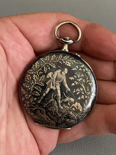 19th Swiss 800 Solid Silver Niello Hallmark Hunter Pocket Watch Case Only - Picture 11 of 11