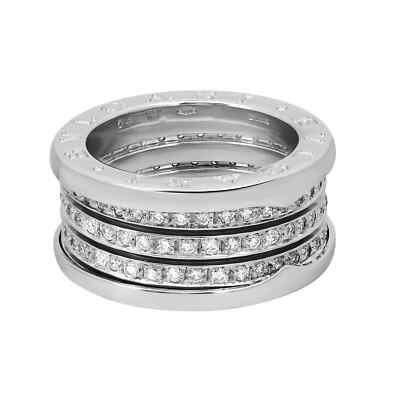 Bvlgari B.Zero1 Pave Diamond Four Band Ring 18K White Gold 54 US 6.5