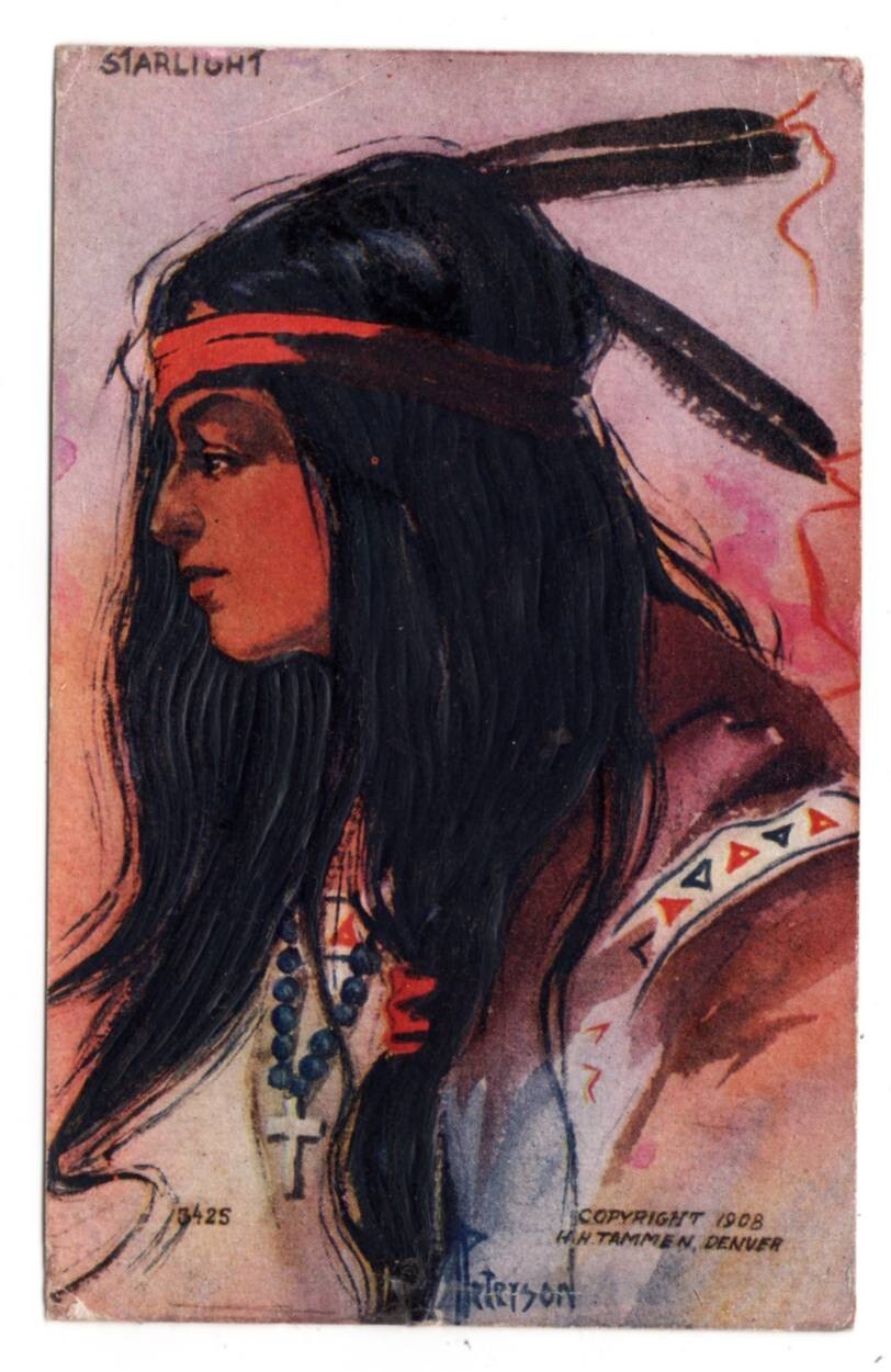 Native American Embossed Postcard Indian Starlight Used 1913 to Germany