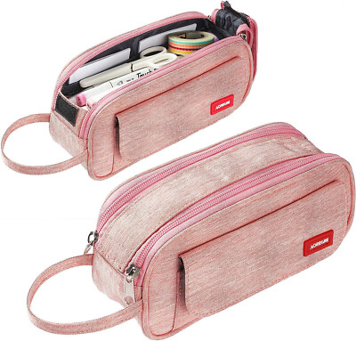 Big Capacity Pencil Bag School College Organizer Travel Bag Pink