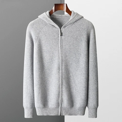 Cardigan uomo puro cashmere con cappuccio autunno maglia giacca maglione spesso tempo libero - Foto 3 di 27