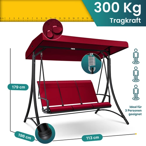KESSER® Hollywoodschaukel Gartenschaukel mit Sonnendach 3er Schaukelbank 300kg - Bild 13 von 41