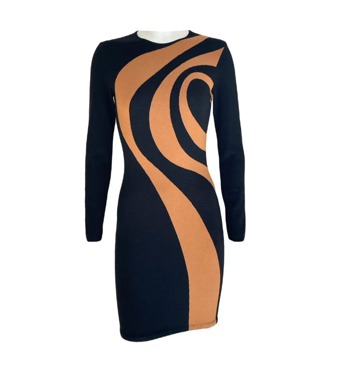Mugler vintage knit dress in black with orange geometric print - Size S