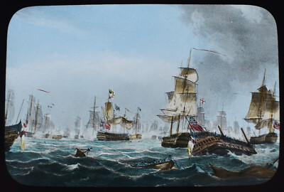 ROYAL NAVY SEA BATTLES 1794 LORD HOWES VICTORY Magic Lantern Slide C1890