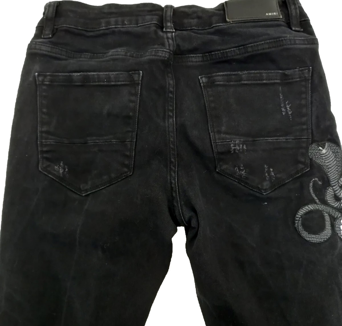 Preloved Men's Amiri Black Denim Cobra Jeans Trousers Size Waist