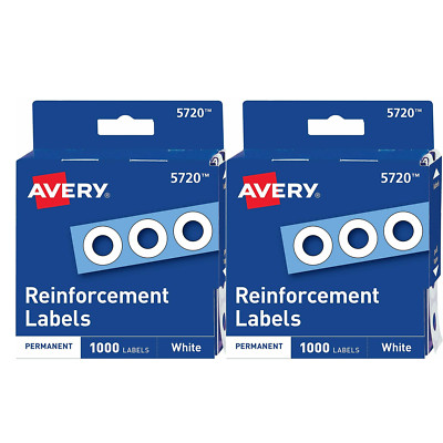 Avery White Self-Adhesive Reinforcement Labels 1000/Pkg (2 PACK)