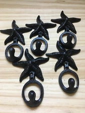 Starfish Wall towel hat nautical beach Hook Cast Iron Black 5.5"T 3.5"W Lot of 5
