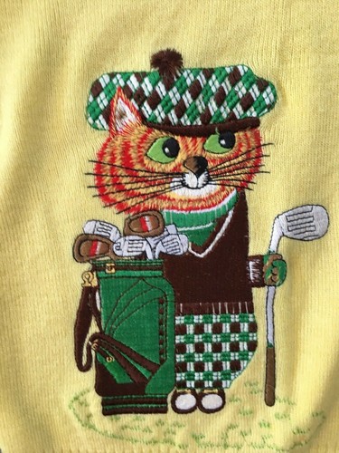 Vintage Boy's Child's Youth Think Golf Sweater Embroidered Cat Golfer ADORABLE! - Picture 2 of 2