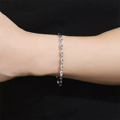 Pure Platinum 950 Chain Men Women 4mm Oval Beads Link Bracelet 6.36g/7.2inch - Picture 4 of 6