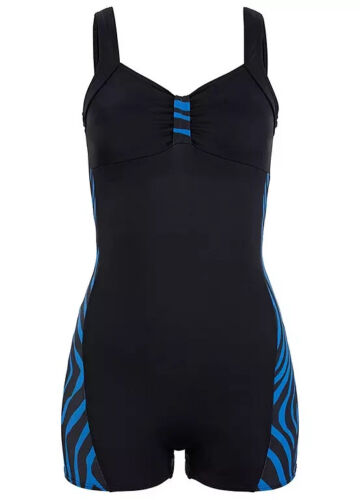 Sportlicher Damen-Badeanzug Zebradruck ärmellos & kurze Beine Damenkleid UK16 EU42 - Bild 1 von 5