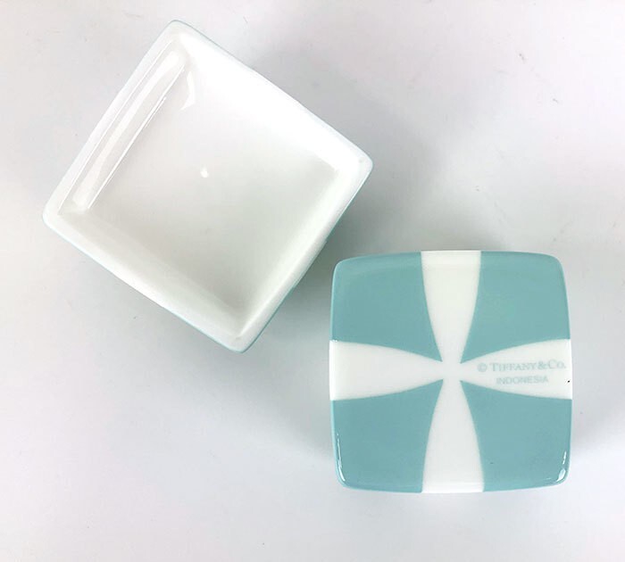 TIFFANY & CO Mini Blue Bow Trinket Gift Box Porcelain from