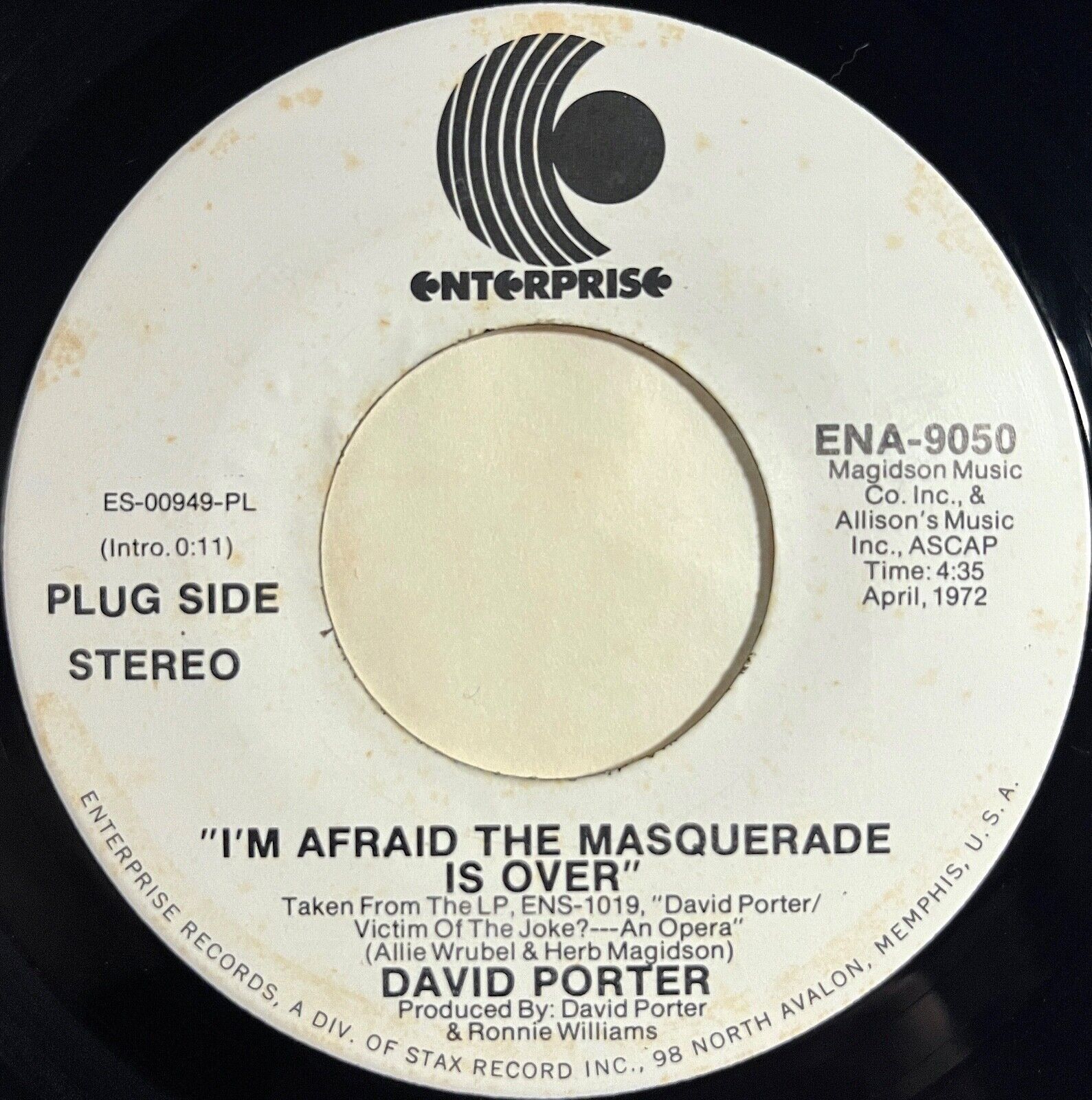 DAVID PORTER Masquerade / Sloopy 1972 PROMO 7" Vinyl WUTANG C.R.E.A.M. SAMPLE!