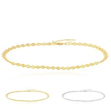 14K Yellow White Gold Mini Discs Anklet (Solid Links) 9"-10" Adjustable