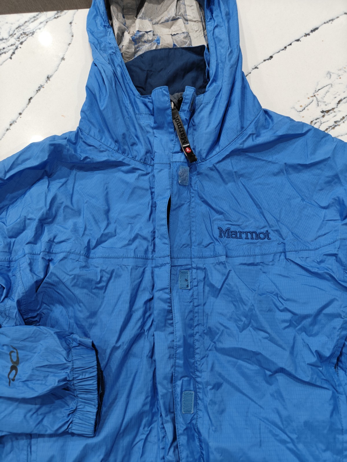 Marmot Rain Jacket Women’s Medium Blue PreCip Eco Pro Hooded Hiking