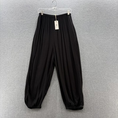 Just Bee Queen Pants Women Medium Black Havana Lounger Harem Lightweight Pull On