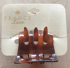 Vintage France Luxe Hair Clip Faux Tortoise New on Card Brown Plastic 2" Wide