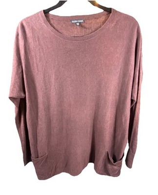 Eileen Fisher Sweater Small Linen Blend Knit Patch Pockets Lightweight Neutral