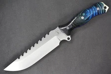 Busse Custom TacSaw 7 .22” Satin INFI Blade Black G10 G-rexed Blue Clamshell