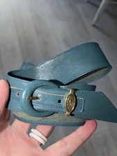 Christian Dior Teal Vintage Belt Small 1970 s Gold Logo Authentic Super Rare