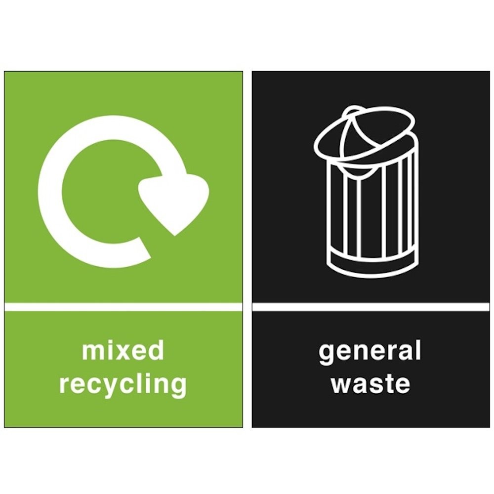 Grizzly Recycling Bin General Waste and Mixed Recycling, Green, Black